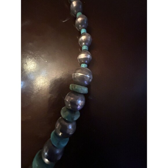VTG Native American Silver Turquoise Bead Necklace Isleta Cross Dragonfly - Picture 6 of 12